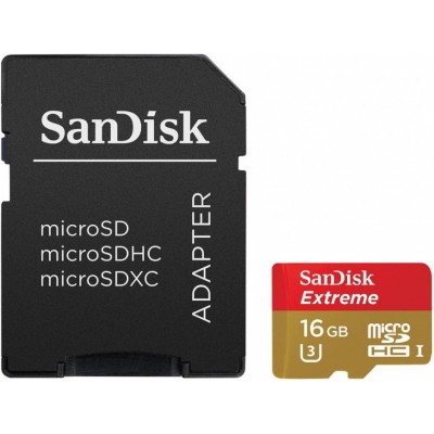 Фото Карта памяти Sandisk Extreme microSDHC 16Gb Class 10 UHS-I U3 + ADP (60 MB/s)