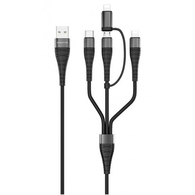 Фото Кабель 4 в 1  Borofone BX32 Lightning double/Micro-USB/Type-C Черный