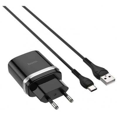 Фото Зарядное устройство Hoco C12Q Smart + кабель USB Type-C, черный
