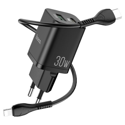 Фото Сетевое зарядное устройство Hoco N13 Bright, черный + кабель Lightning