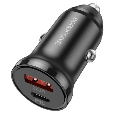 Фото Автомобильное зарядное устройство Borofone BZ18A PD20W+QC3.0, USB-C + USB-A, черный
