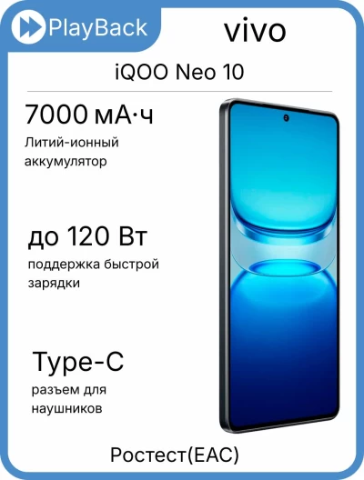 vivo iQOO Neo 10 12/256 ГБ Обсидиан (РСТ)