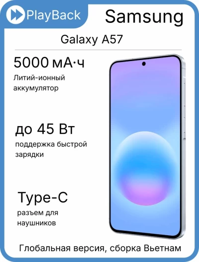 Смартфон Samsung Galaxy A57 5G 12/512 ГБ Awesome Icyblue (Global Version, сборка Вьетнам)